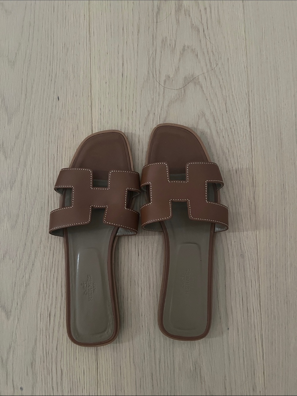 Hermes Brown H-strap Leather Slide Sandals
